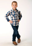 Roper Boys Long Sleeve Snap Denim Plaid Western Shirt - Flyclothing LLC