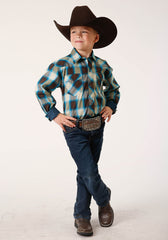 Roper Boys Long Sleeve Snap Brown Arrow Plaid Western Shirt - Flyclothing LLC