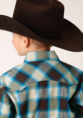 Roper Boys Long Sleeve Snap Brown Arrow Plaid Western Shirt - Flyclothing LLC