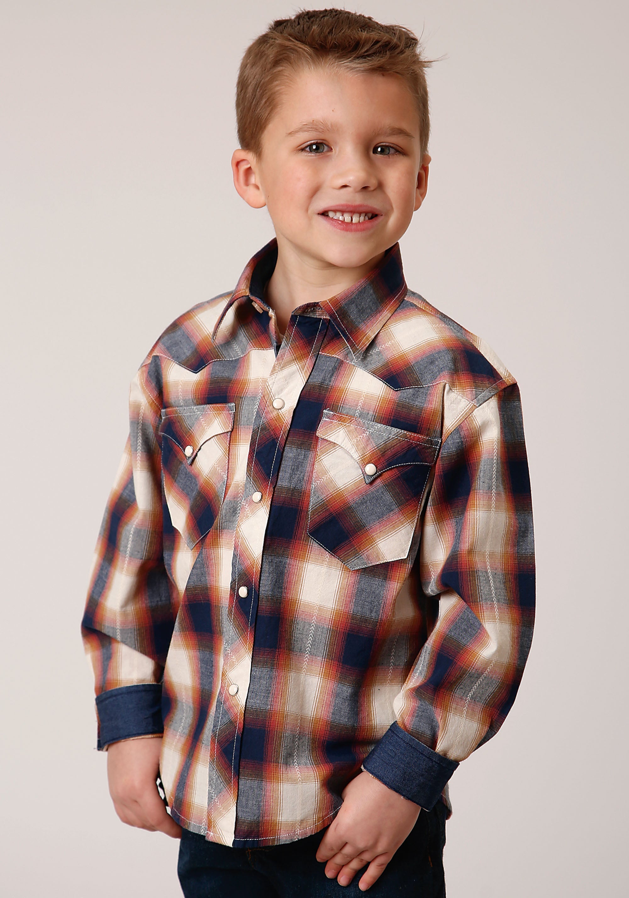 Roper Boys Long Sleeve Snap Arrow Dobby Western Shirt