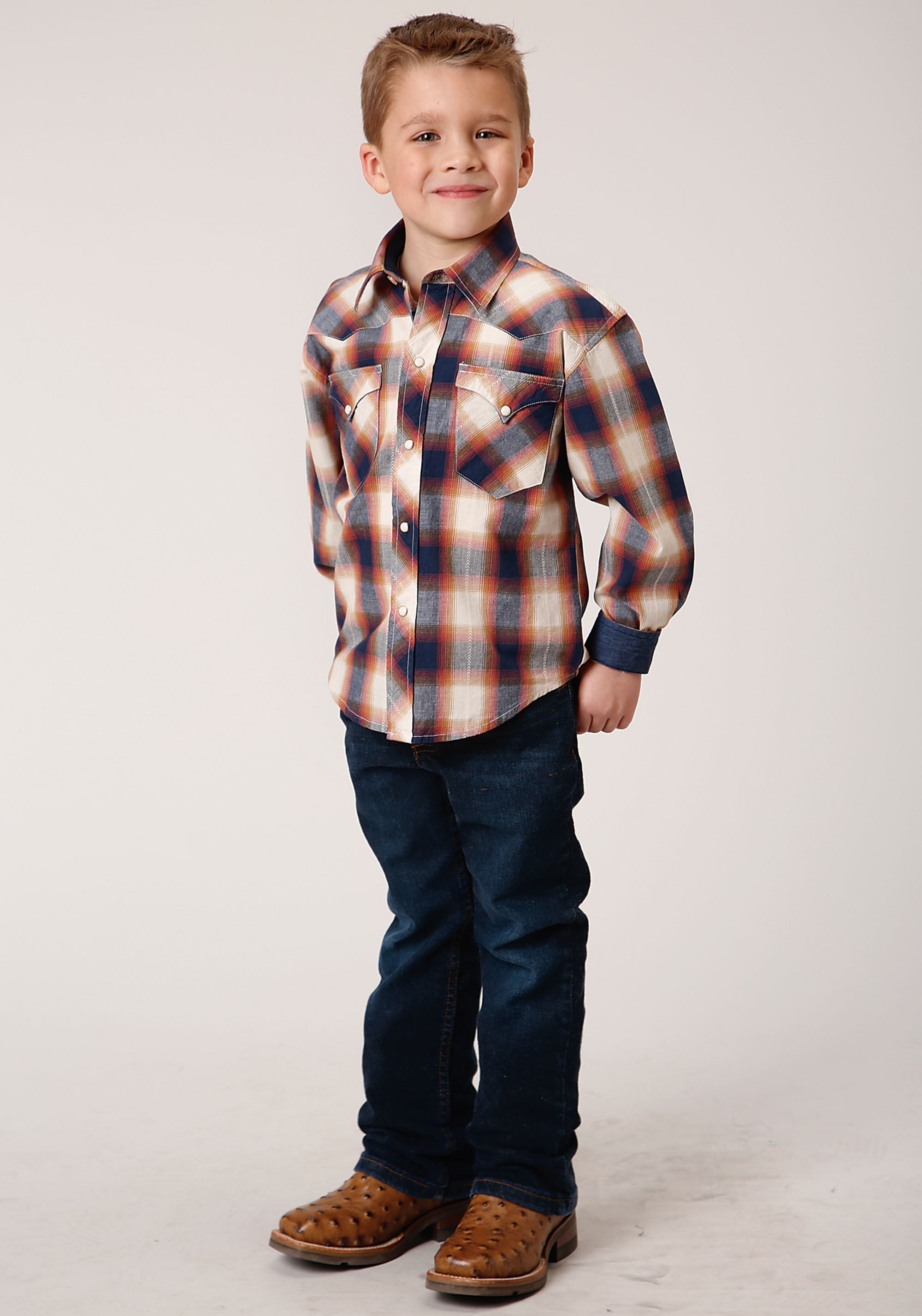 Roper Boys Long Sleeve Snap Arrow Dobby Western Shirt - Flyclothing LLC