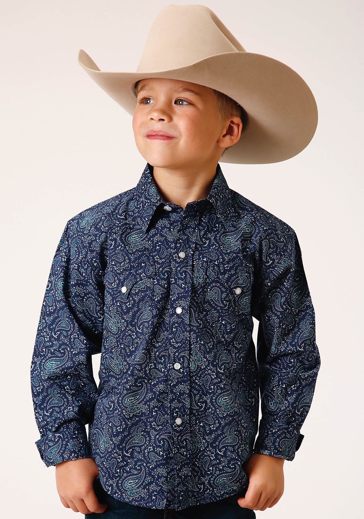 Roper Boys Long Sleeve Snap Vintage Paisley Print Western Shirt