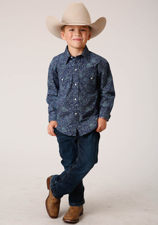 Roper Boys Long Sleeve Snap Vintage Paisley Print Western Shirt - Flyclothing LLC