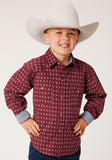 Roper Boys Long Sleeve Snap Texture Diamond Print Western Shirt