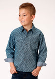 Roper Boys Long Sleeve Snap Paisley Grid Western Shirt