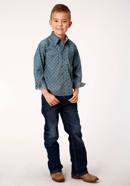 Roper Boys Long Sleeve Snap Paisley Grid Western Shirt - Flyclothing LLC