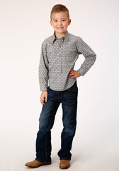 Roper Boys Long Sleeve Snap Checked Diamonds Print Western Shirt - Flyclothing LLC