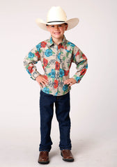 Roper Boys Long Sleeve Snap Trail Ride Tropical Western Shirt - Flyclothing LLC