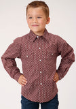 Roper Boys Long Sleeve Snap Red Shadow Geo Western Shirt