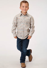 Roper Boys Long Sleeve Snap Dot Paisley Print Western Shirt - Flyclothing LLC