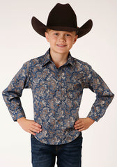 Roper Boys Long Sleeve Snap River Paisley Print Western Shirt