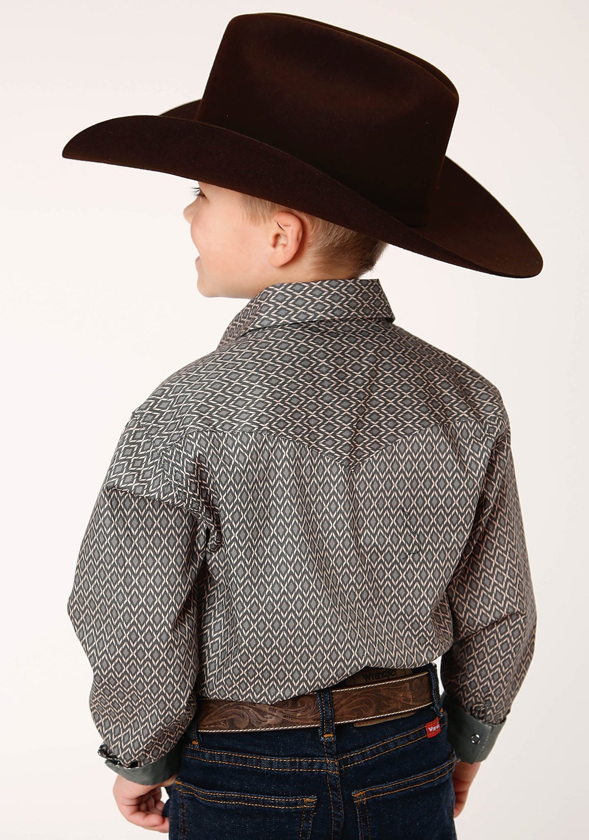 Roper Boys Long Sleeve Snap Broken Diamond Print Western Shirt - Flyclothing LLC