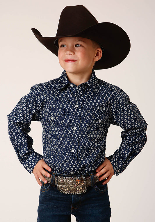 Roper Boys Long Sleeve Snap Midnight Geo Western Shirt