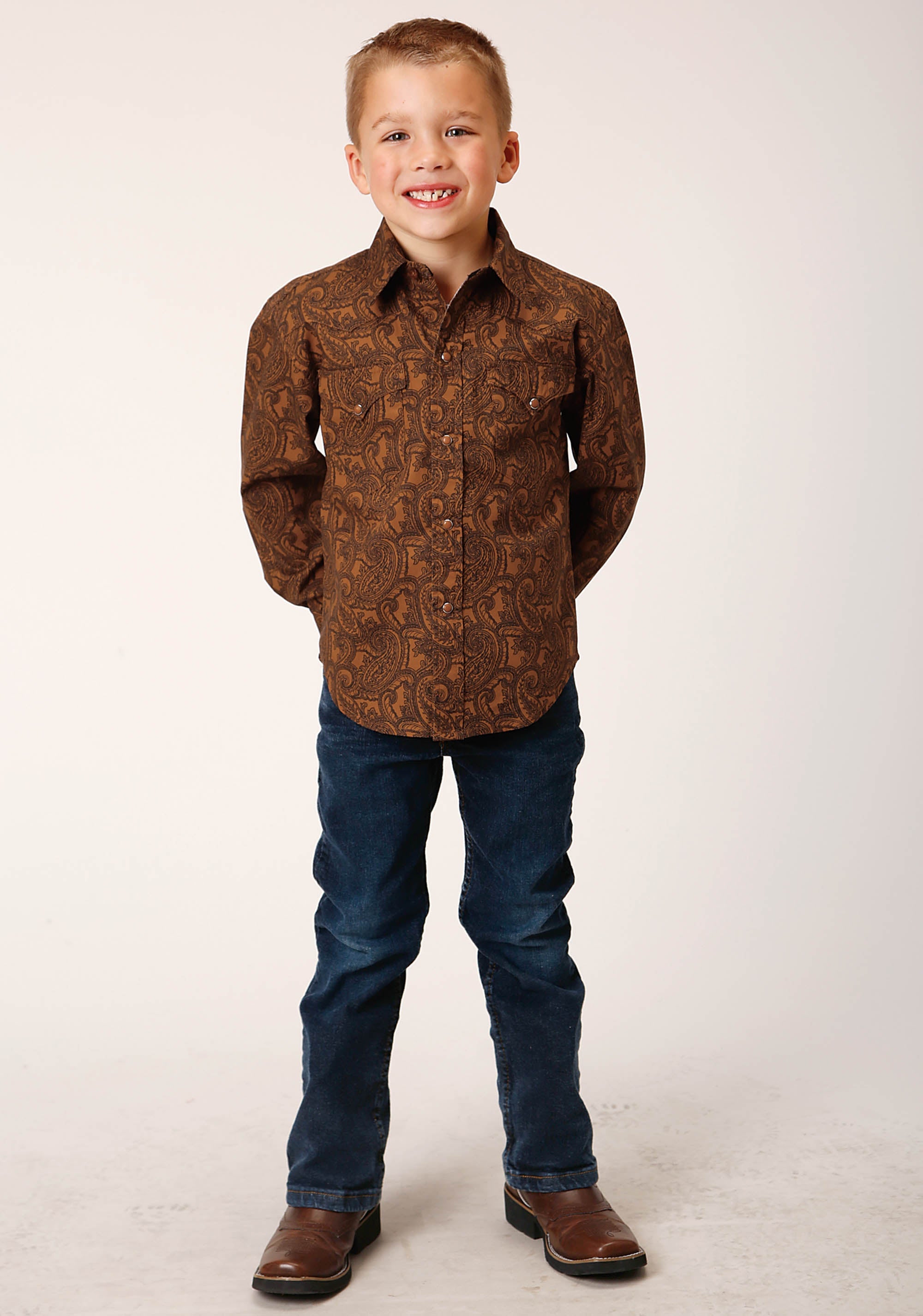 Roper Boys Long Sleeve Snap Vintage Paisley Western Shirt - Flyclothing LLC