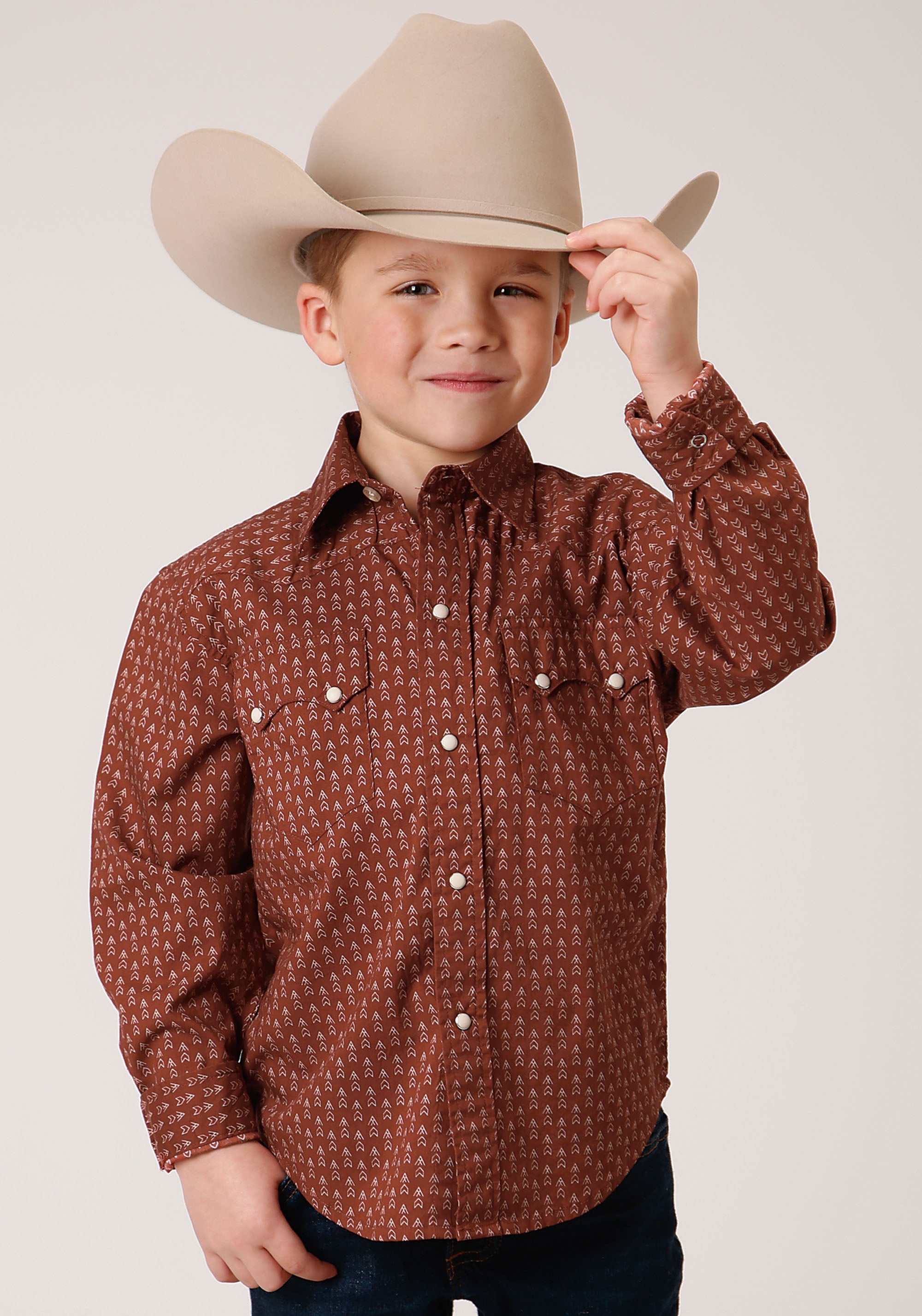 Roper Boys Long Sleeve Snap Arrow Geo Western Shirt