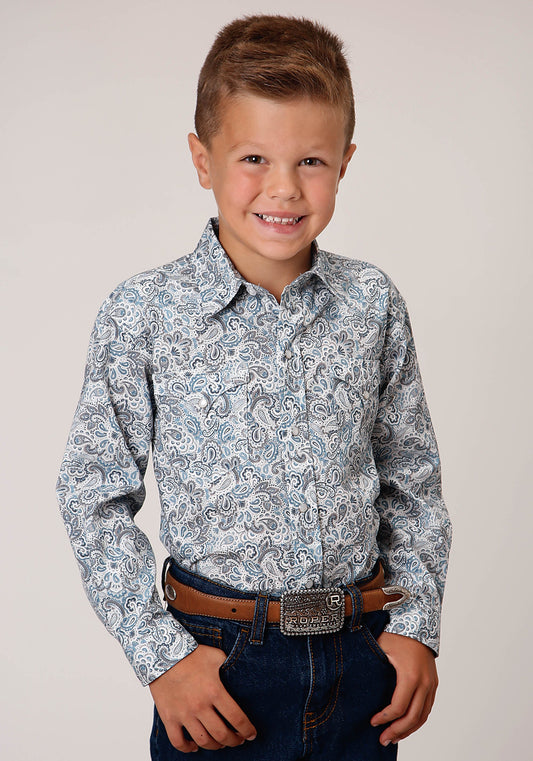 Roper Boys Long Sleeve Snap Vintage Paisley Print Western Shirt