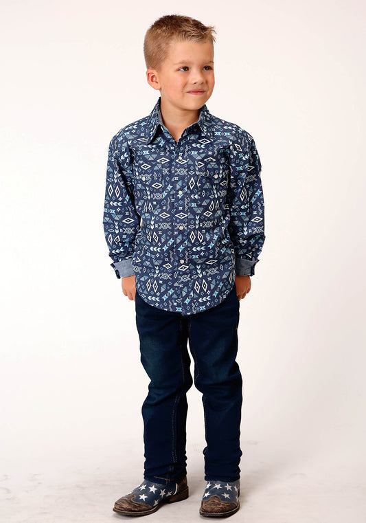 Roper Boys Long Sleeve Snap All Around Aztec Print Western Shirt - Flyclothing LLC