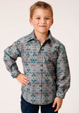 Roper Boys Long Sleeve Snap Geometric Aztec Western Shirt