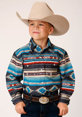 Roper Boys Long Sleeve Snap Aztec Blanket Print Western Shirt