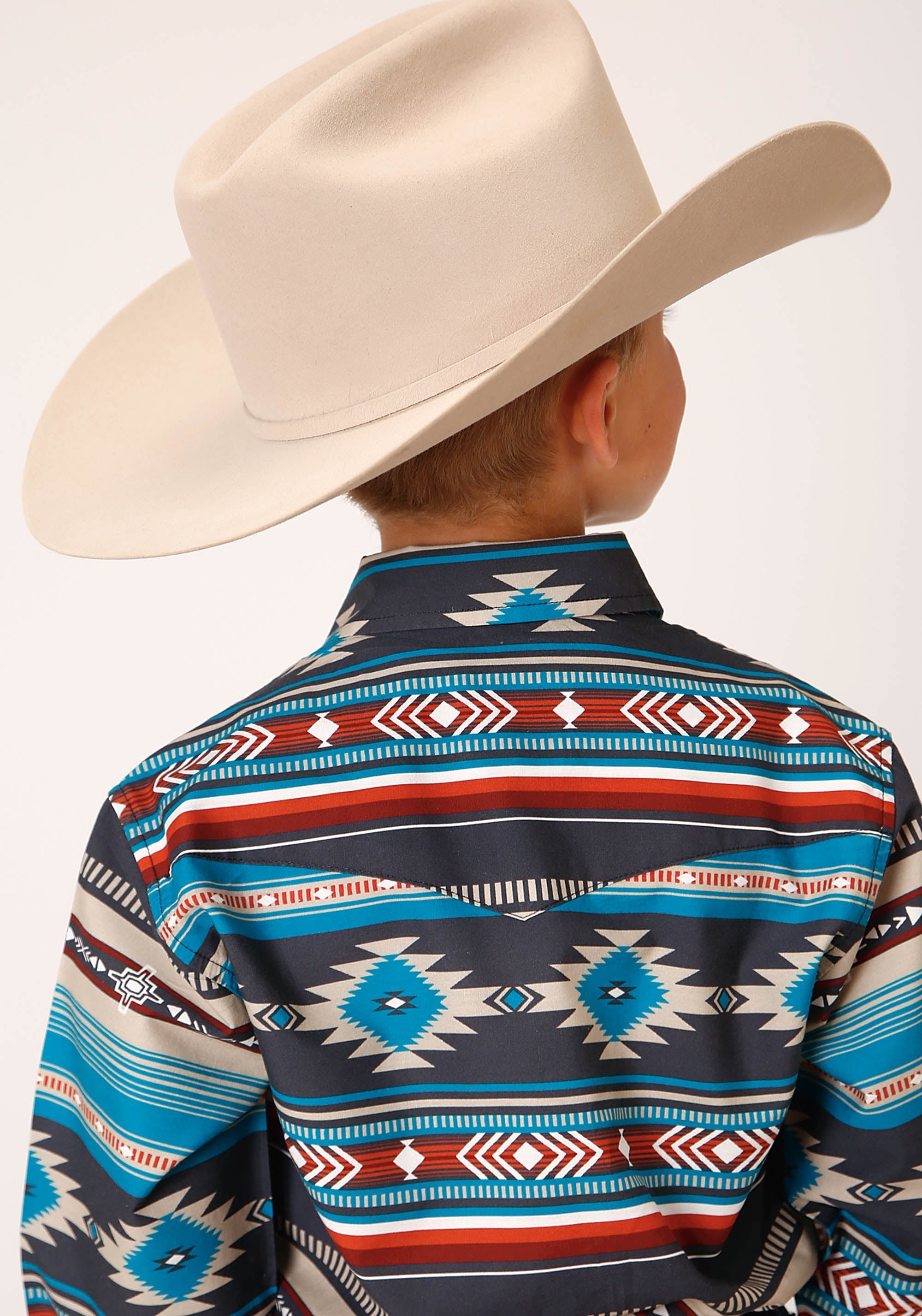 Roper Boys Long Sleeve Snap Aztec Blanket Print Western Shirt - Flyclothing LLC