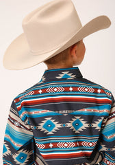 Roper Boys Long Sleeve Snap Aztec Blanket Print Western Shirt - Flyclothing LLC