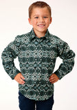 Roper Boys Long Sleeve Snap Slate Aztec Print Western Shirt