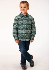 Roper Boys Long Sleeve Snap Slate Aztec Print Western Shirt - Flyclothing LLC