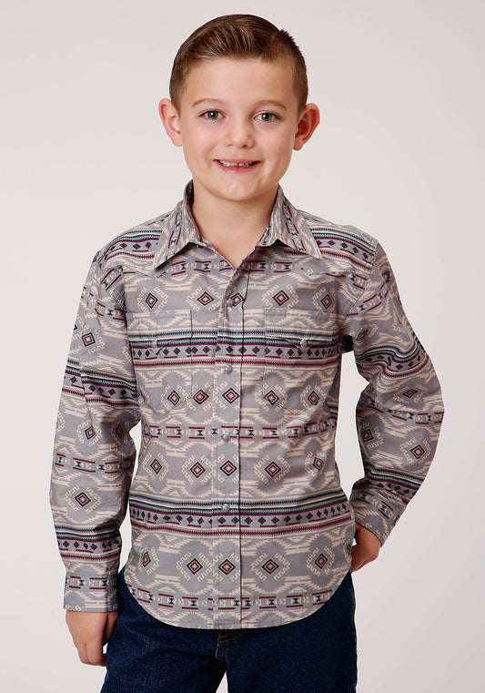 Roper Boys Long Sleeve Snap Blanket Aztec Print Western Shirt