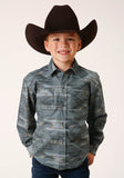 Roper Boys Long Sleeve Snap Gray Fog Aztec Print Western Shirt