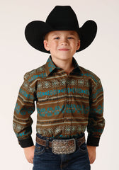 Roper Boys Long Sleeve Snap Clay Aztec Print Western Shirt