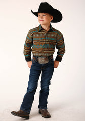 Roper Boys Long Sleeve Snap Clay Aztec Print Western Shirt - Flyclothing LLC