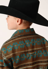 Roper Boys Long Sleeve Snap Clay Aztec Print Western Shirt - Flyclothing LLC