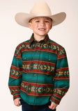 Roper Boys Long Sleeve Snap Ombre Aztec Horizontal Stripe Western Shirt