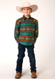 Roper Boys Long Sleeve Snap Ombre Aztec Horizontal Stripe Western Shirt - Flyclothing LLC