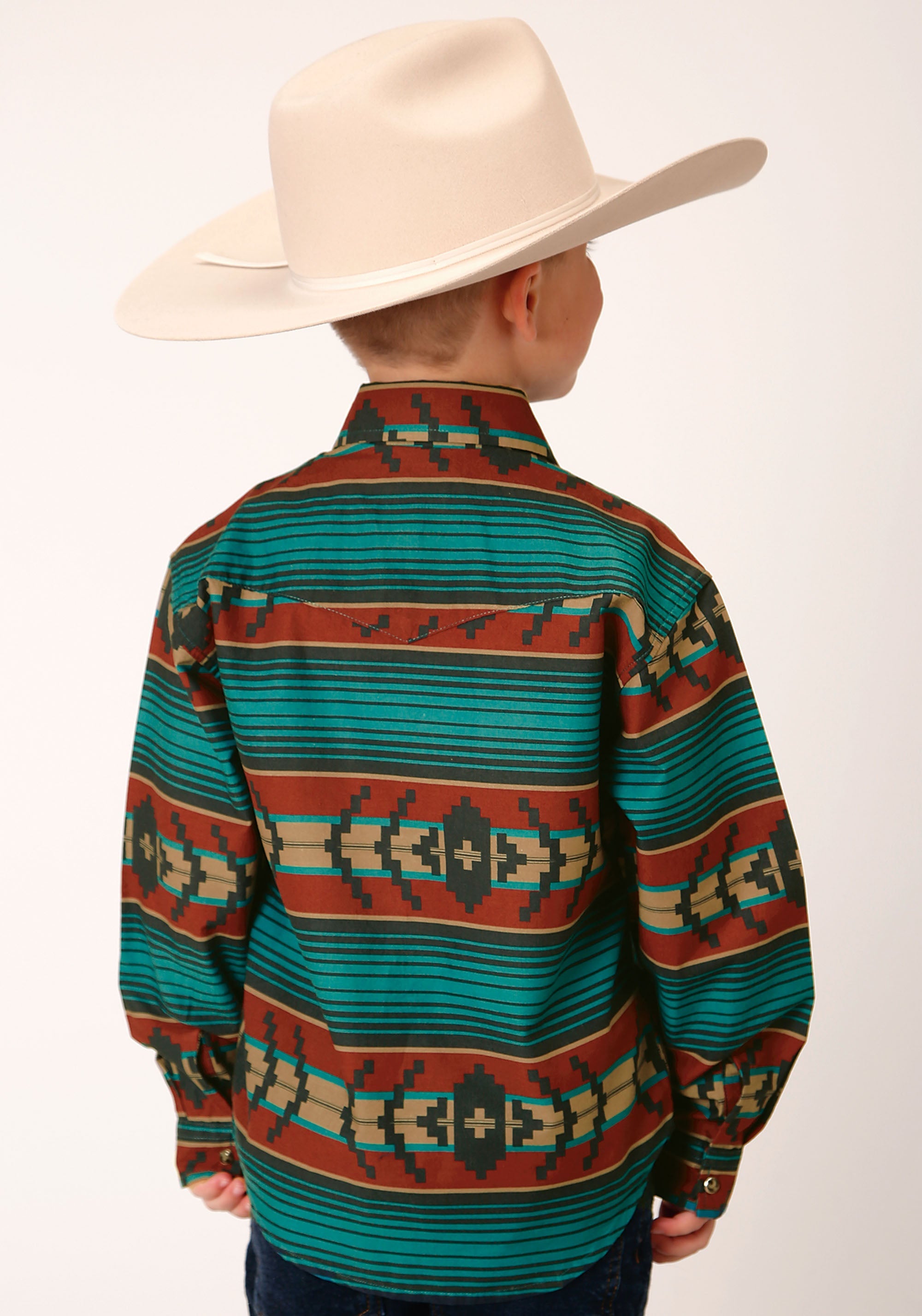 Roper Boys Long Sleeve Snap Ombre Aztec Horizontal Stripe Western Shirt - Flyclothing LLC