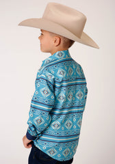 Roper Boys Long Sleeve Snap Blue Horizon Aztec Print Western Shirt - Flyclothing LLC