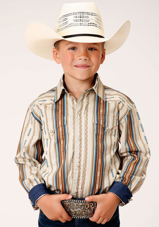 Roper Boys Long Sleeve Snap Desert Stripe Western Shirt