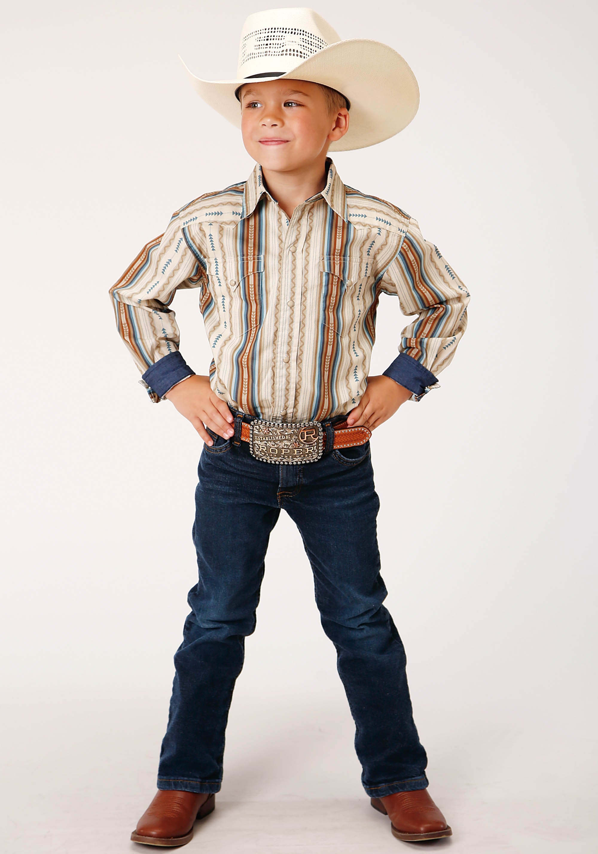 Roper Boys Long Sleeve Snap Desert Stripe Western Shirt - Flyclothing LLC