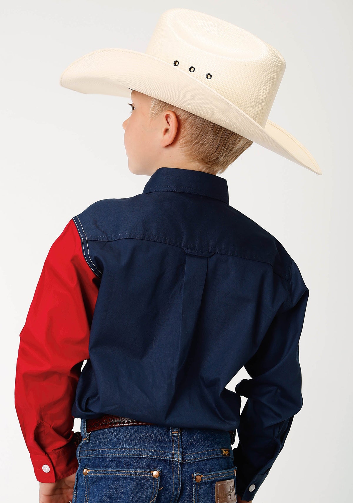 Roper Boys Red White And Blue Pieced Texas Flag Long Sleeve Western Snap Shirt - Flyclothing LLC