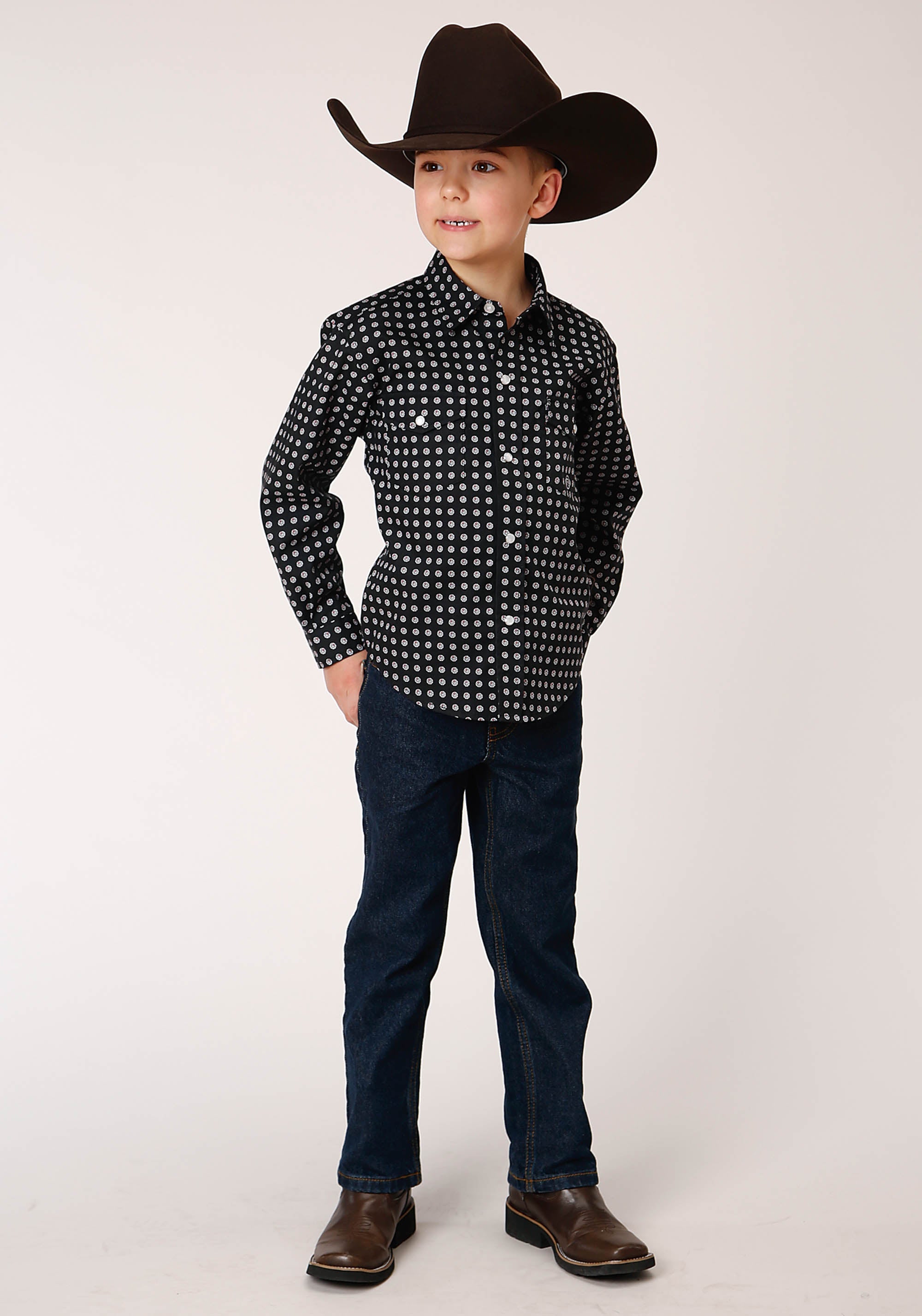 Roper Boys Long Sleeve Snap Classic Foulard Western Shirt - Flyclothing LLC