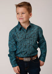 Roper Boys Long Sleeve Snap Blue Agave Paisley Western Shirt