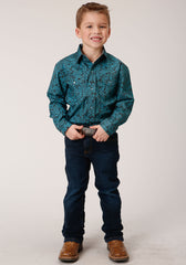 Roper Boys Long Sleeve Snap Blue Agave Paisley Western Shirt - Flyclothing LLC