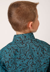 Roper Boys Long Sleeve Snap Blue Agave Paisley Western Shirt - Flyclothing LLC