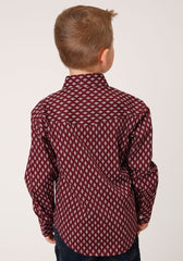 Roper Boys Long Sleeve Snap Point Diamonds Wine Western Shirt - Flyclothing LLC