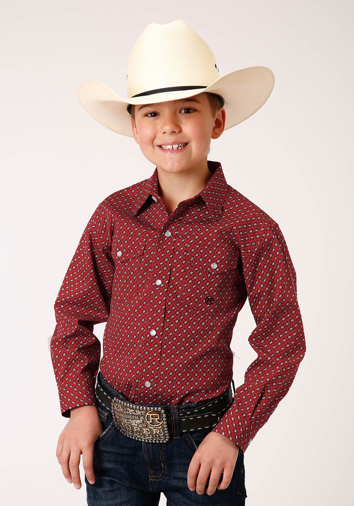 Roper Boys Long Sleeve Snap Victorian Foulard Western Shirt