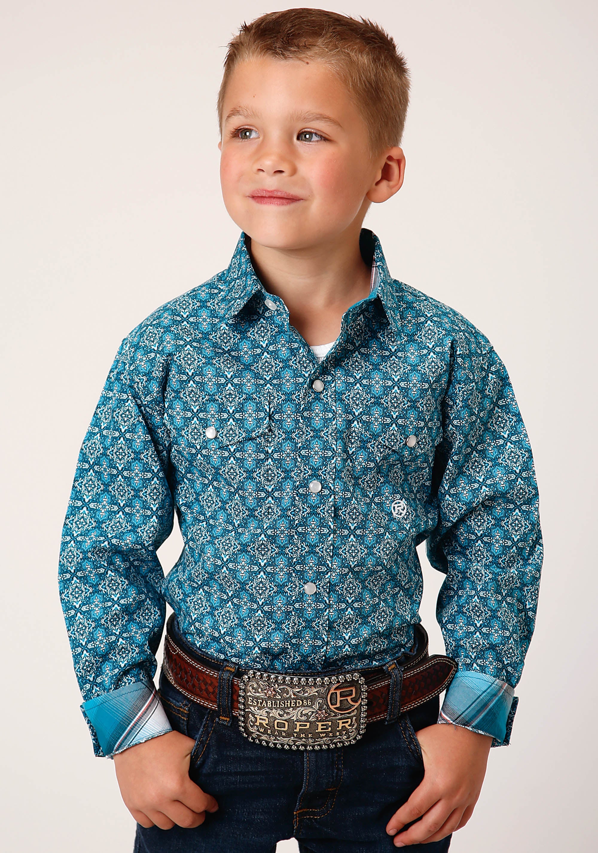 Roper Boys Long Sleeve Snap Victorian Foulard Western Shirt