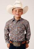 Roper Boys Long Sleeve Snap Copper Spring Paisley Western Shirt