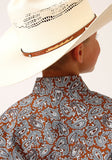 Roper Boys Long Sleeve Snap Copper Spring Paisley Western Shirt - Flyclothing LLC