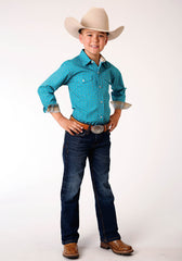 Roper Boys Long Sleeve Snap Turquoise Foulard Western Shirt - Flyclothing LLC