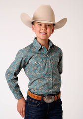 Roper Boys Long Sleeve Snap Saddle Paisley Western Shirt